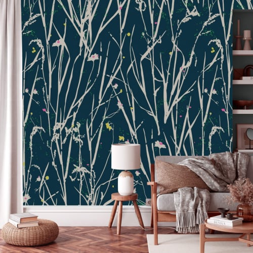 Carta da parati panoramica fiori astratti 225x250 Blu notte | Maisons du  Monde