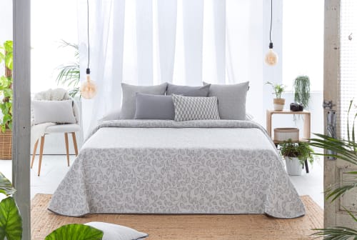 Colcha primavera verano algodón poliéster gris 250x260 cm cama de 150  SANTILLANA