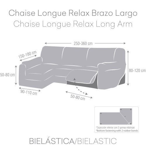 Cubre sofá chaise longue derecho aterciopelado marfil 300-350 cm TURIN