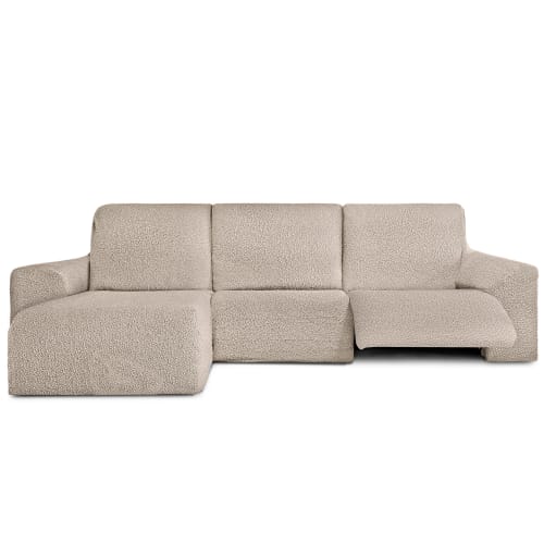 Cubre sofá chaise longue derecho aterciopelado marfil 250-300 cm TURIN