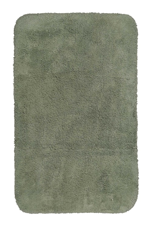 Tappeto da bagno tondo in cotone pelo lungo verde cachi Ø90 cm Ole
