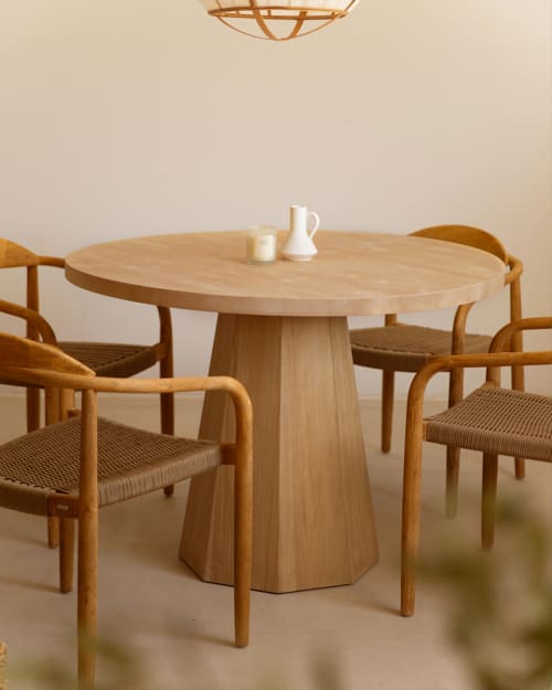 Mesa Misuri redonda de cocina o café, madera maciza natural encerado