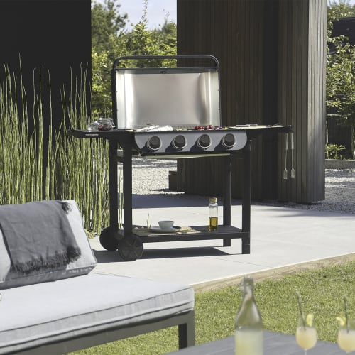 Barbecue a gas a 4 fuochi in acciaio inox nero FLAVO 76 SC