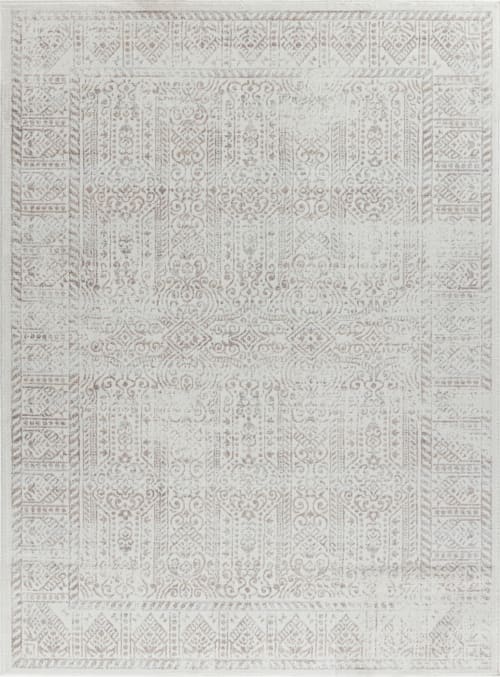 Tappeto da esterni 90x150 cm rettangolare con fantasia orientale grigio e  bianco