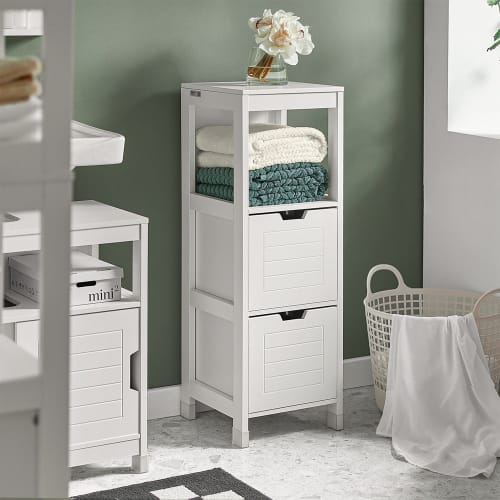 SoBuy, organizer bagno, mobile bagno salvaspazio, portarotolo, bianco