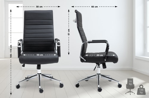 Chaise de bureau massant et réglable en véritable cuir Noir PACIFIC
