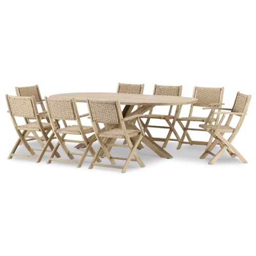 Conjunto mesa redonda jardín 150 cm y 6 sillas de madera y cuerda - Riviera  - Kerama