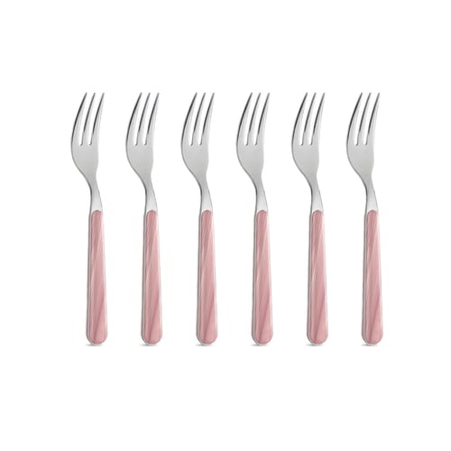 Set 6 forchette dolce acciaio inossidabile manico effetto legno PINO CHIARO