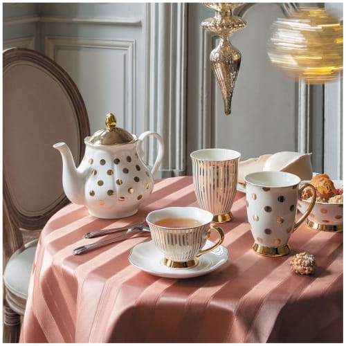 Coffret tasse avec infuseur à thé en porcelaine motifs dorés PALM