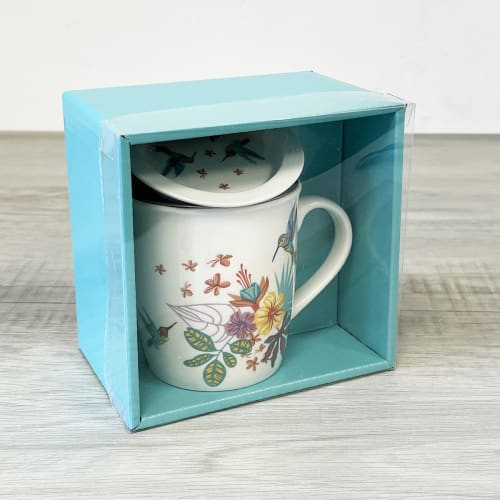 Coffret tasse avec infuseur à thé en porcelaine imprimée
