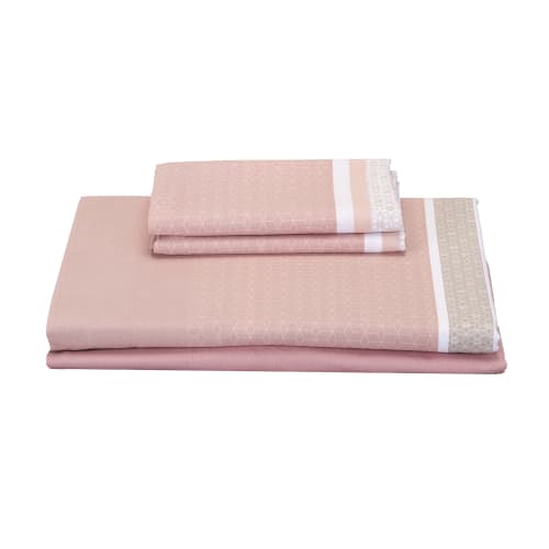 Juego de sábanas de algodón 50% estampado de rayas 150 x 190/200 cm  Essential