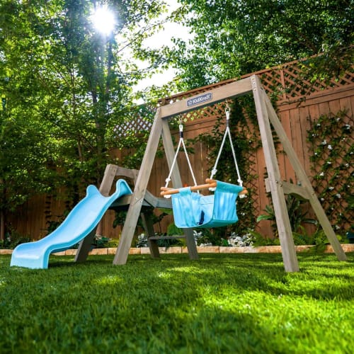 AXI Balançoire pour bébé avec cadre en bois brun pour le jardin - Balançoire