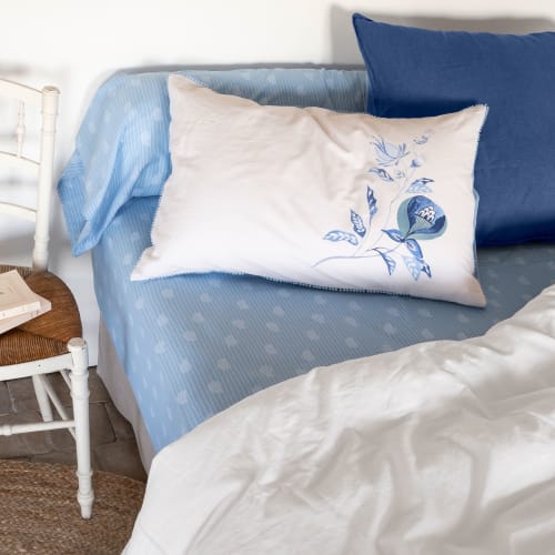 Drap housse 2 places coton bleu polaire 200x200 cm