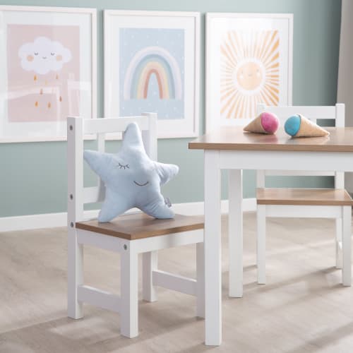 Kindersitzgruppe, 2 Stühle und 1 WOODY - du Monde | Weiß/Holz Maisons Tisch
