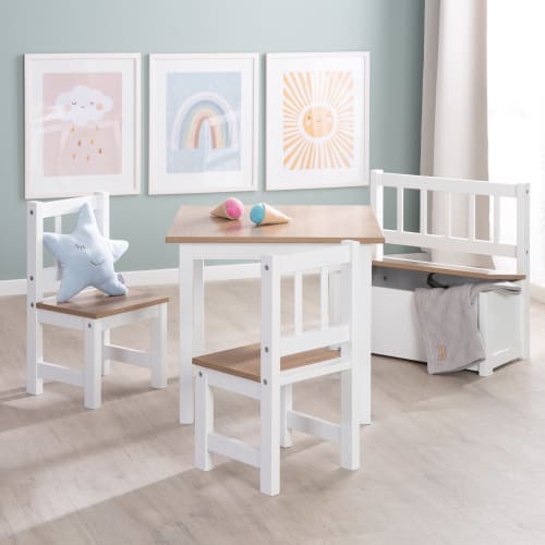 Kindersitzgruppe, 2 Stühle und 1 Tisch - Weiß/Holz WOODY | Maisons du Monde