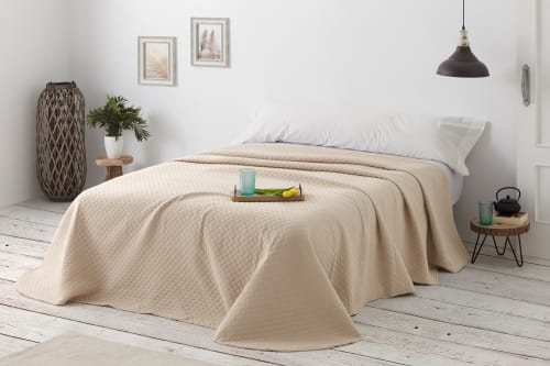 Colcha Bouti para Cama Verano. Colcha cubre cama acolchada reversible  Rombos. Cama 135 - 230 x 260 cm. Color Beige.