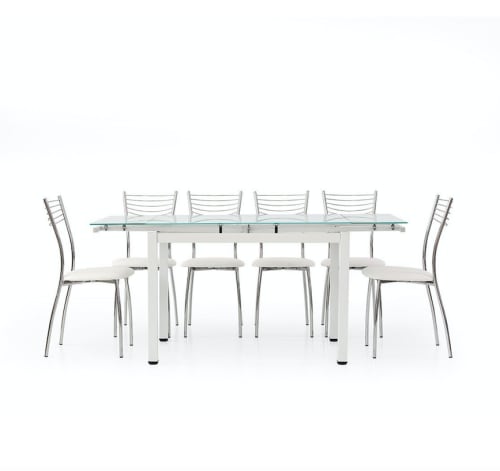 Tavolo RAPALLO in metallo grigio con piano in vetro bianco allungabile  110x70 cm - Konte Design