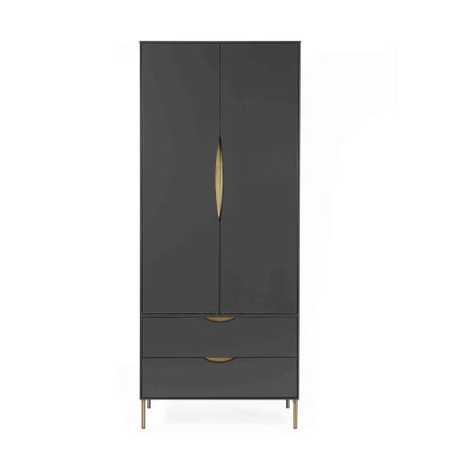 Armoire penderie en pin massif 2 portes 1 tiroir noir Adam – Decoclico