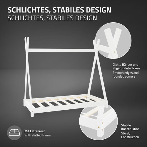 Lettino per bambini tenda indiana in legno bianco culla 160 x 80