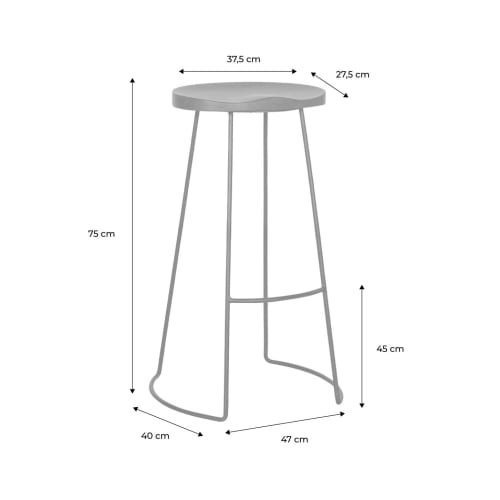 Sgabello da bar in legno di mango e acciaio, poggiapiedi, 75cm (set di JAYA