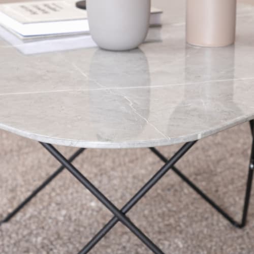 Table à manger ronde ⌀ 90 cm effet marbre blanc / support doré