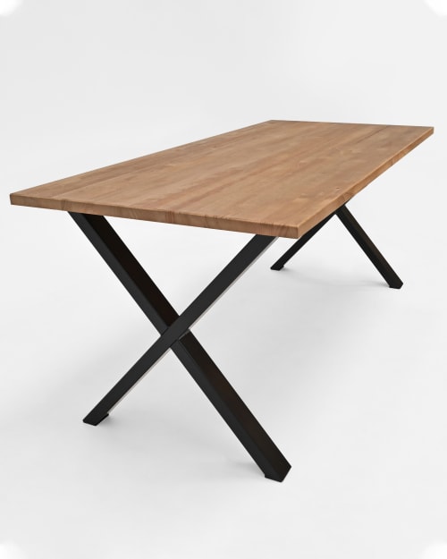Mesa de comedor de madera maciza roble oscuro patas negras 120x80cm ODÍN