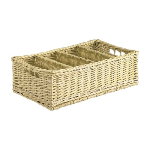 Range-couverts En Rotin Et Osier – Vintage – 2 Compartiments – 38 Cm – Décoratif Et Pratique