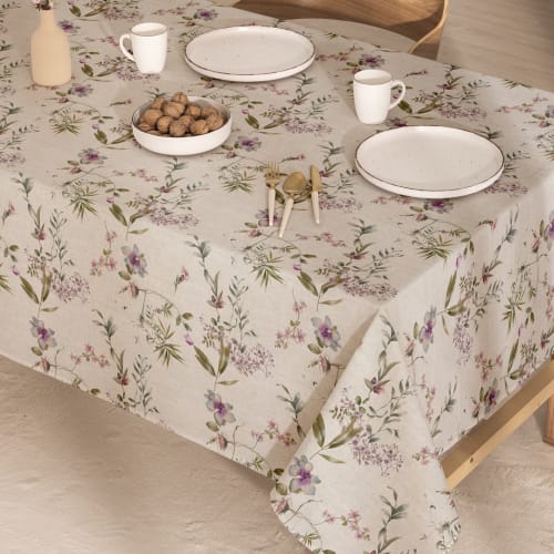 Nappe en lin antitâche imprimée floral multicolore 140x100 cm IRIA