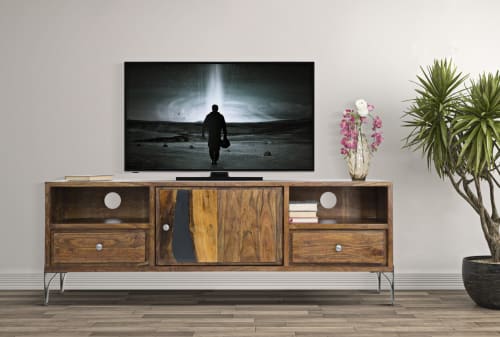 Credenza mobile per vinili 3 cassetti in legno massello di acacia Gimmick