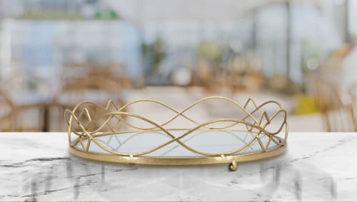 Portaoggetti in metallo dorato con piano in vetro Ø cm 27,5x7 GLAMY CIRCLE