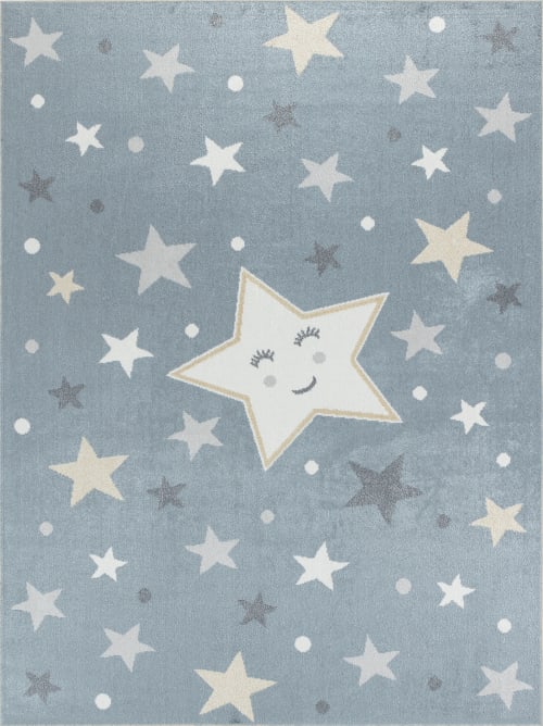 Tappeto Bambini Lavabile Stelle Blu/Beige 160x213cm SUPERMAMA