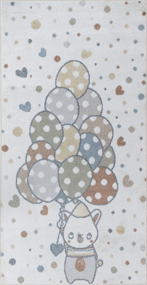 Alfombra infantil con dibujo de globo aerostático - Color gris y blanco