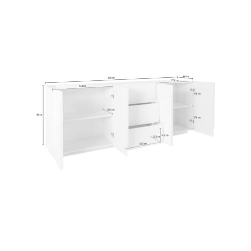 Credenza moderna a 4 ante, Made in Italy, Madia da cucina, Buffet di design  da soggiorno, cm 162x44h86, colore Bianco lucido