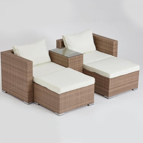 Pouf da giardino componibile in resina intrecciata beige e cuscino écru  Sardaigne