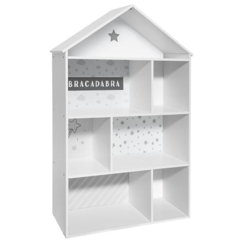 Libreria stretta per bambini con 4 ripiani e 1 Cassetto in MDF bianca