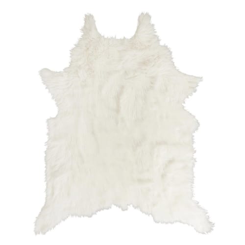 Tapis forme peau de bête imitation fourrure blanc 120x158 cm