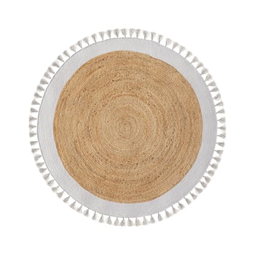 Tapis rond en Jute Nude - Imprimé Noir - Diamètre 90 cm