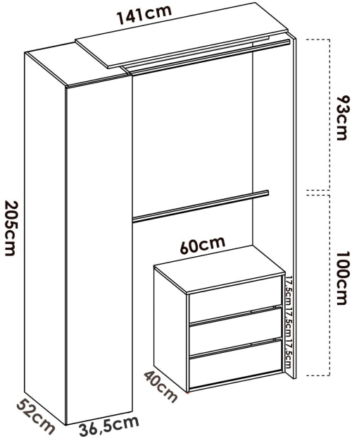 Guardaroba effetto legno bianco e antracite SCILIAR