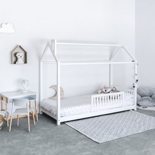 Cama infantil chimenea madera blanco Montessori 90x190cm