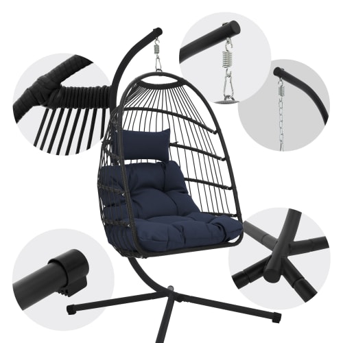 Sedia sospesa indoor/outdoor blu navy swing + cuscino