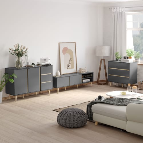 Commode 3 tiroirs design scandinave gris aspect bois clair | Maisons du  Monde