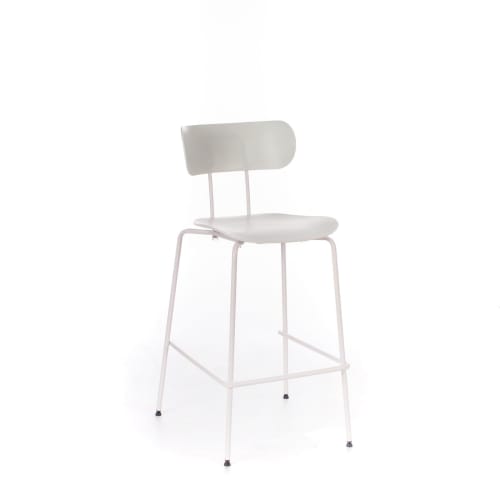 Sgabello alto con poggiapiedi in PP gambe metallo bianco cm 51x45 98h SAM