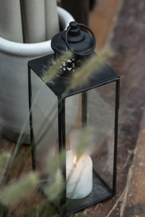 Lanterne noire bougie led Décoration Noël - 10x10x27.5cm