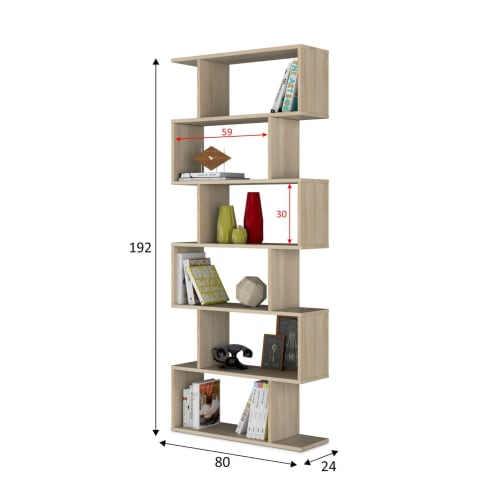 Libreria a 6 ripiani effetto legno acero 80x25h192 cm LUCIO