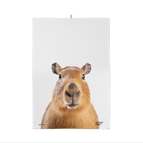 Torchon imprimé animal capybara 100% coton blanc