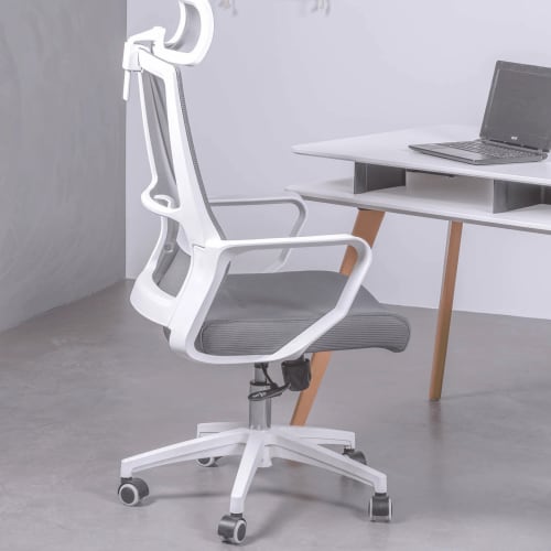 Sedia da scrivania ergonomica e poggiatesta, grigio scuro MESH