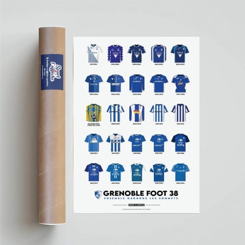Affiche Foot - Grenoble Foot 38 Maillots Historiques 30 x 40 cm FOOTBALL