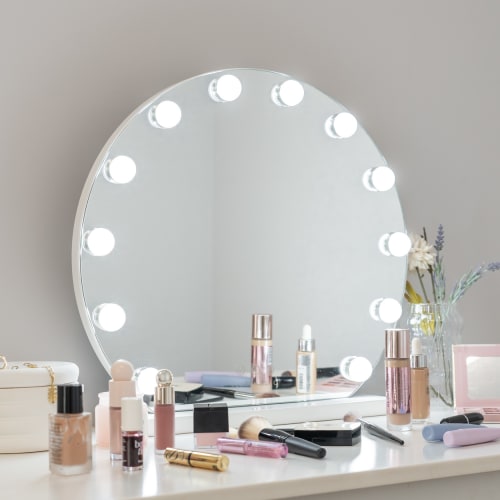 Maison Exclusive Espejo con joyero y luces LED para pared blanco