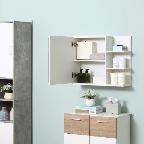 Armoire miroir de salle de bain avec étagères - aspect chêne clair