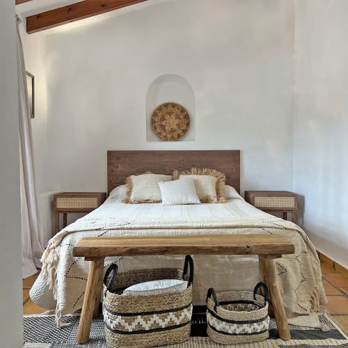 Cabecero de cama madera maciza de abeto color nogal para cama 150 cm Nala